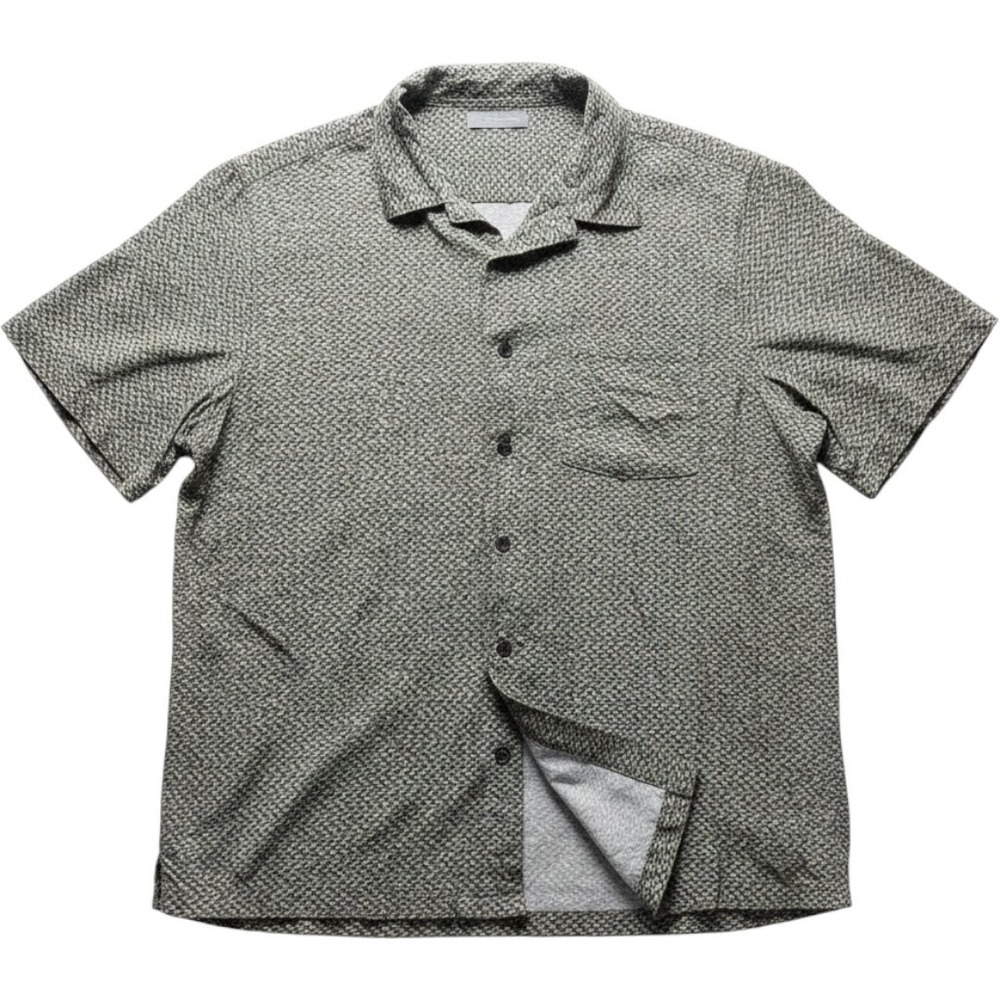 Geoffrey Beene Shirt Mens Large Green Geometric Viscose Short Sleeve Button-Up